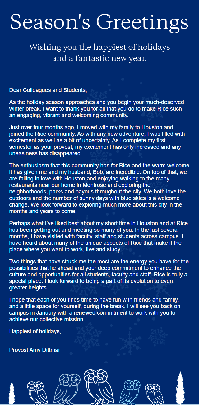 2022 Provost Holiday Message 