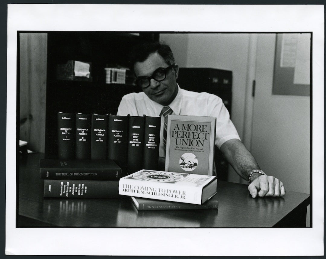 Harold Hyman at his desk